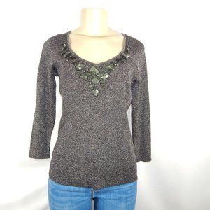 August Silk Women Sweater Top Gunmetal Sparkle